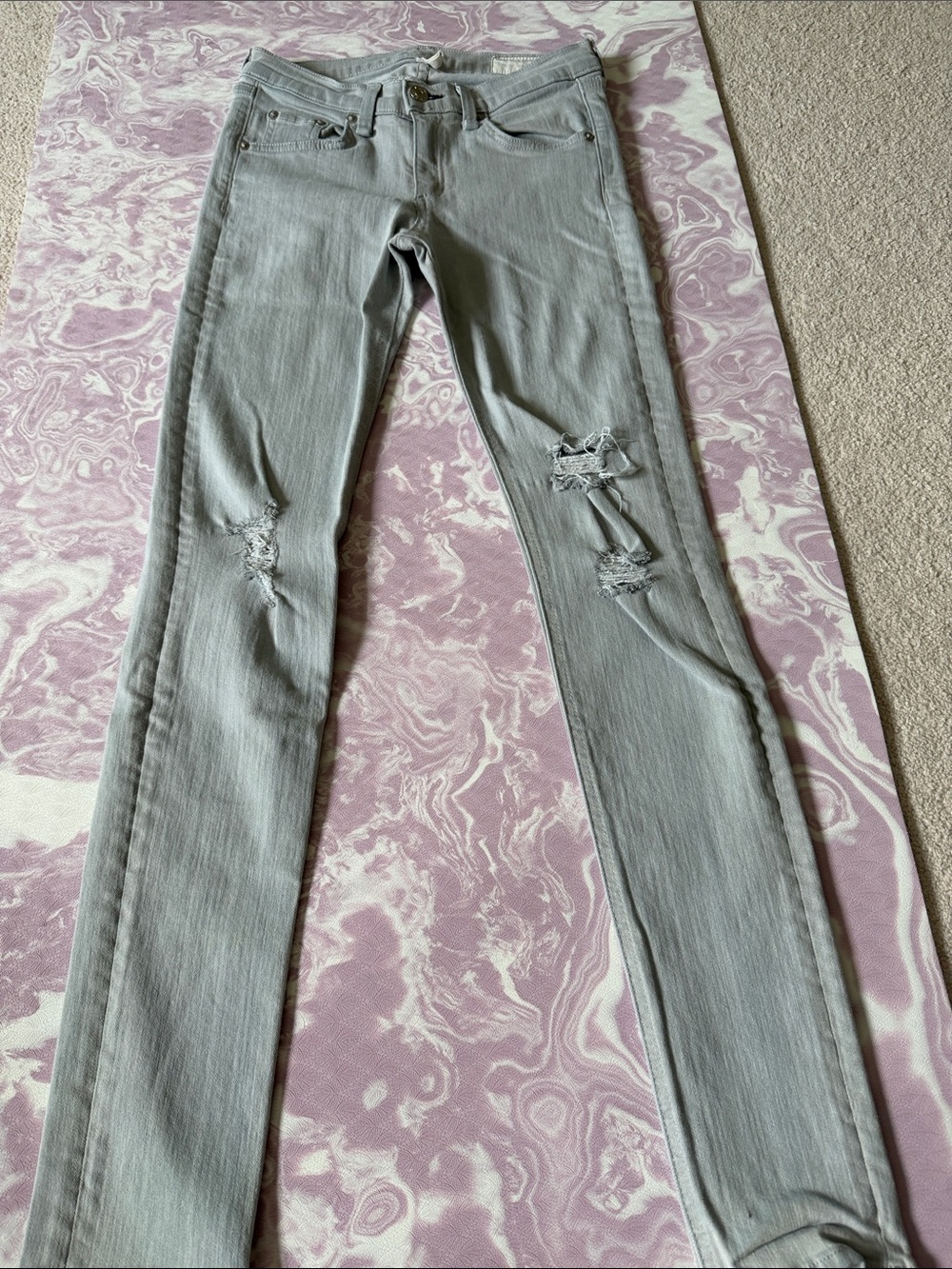 rag & bone Light Gray Distressed Skinny Jeans